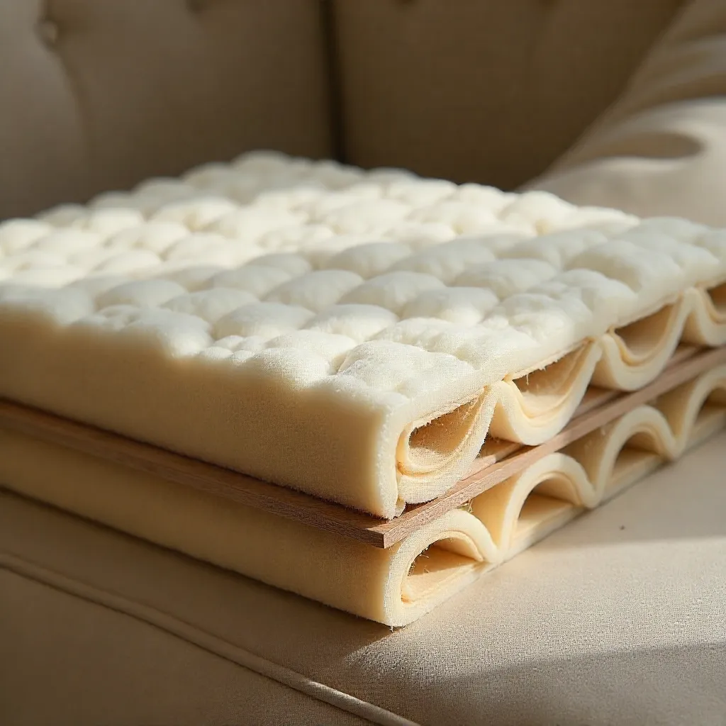 Hand-tied spring system showing jute twine connections